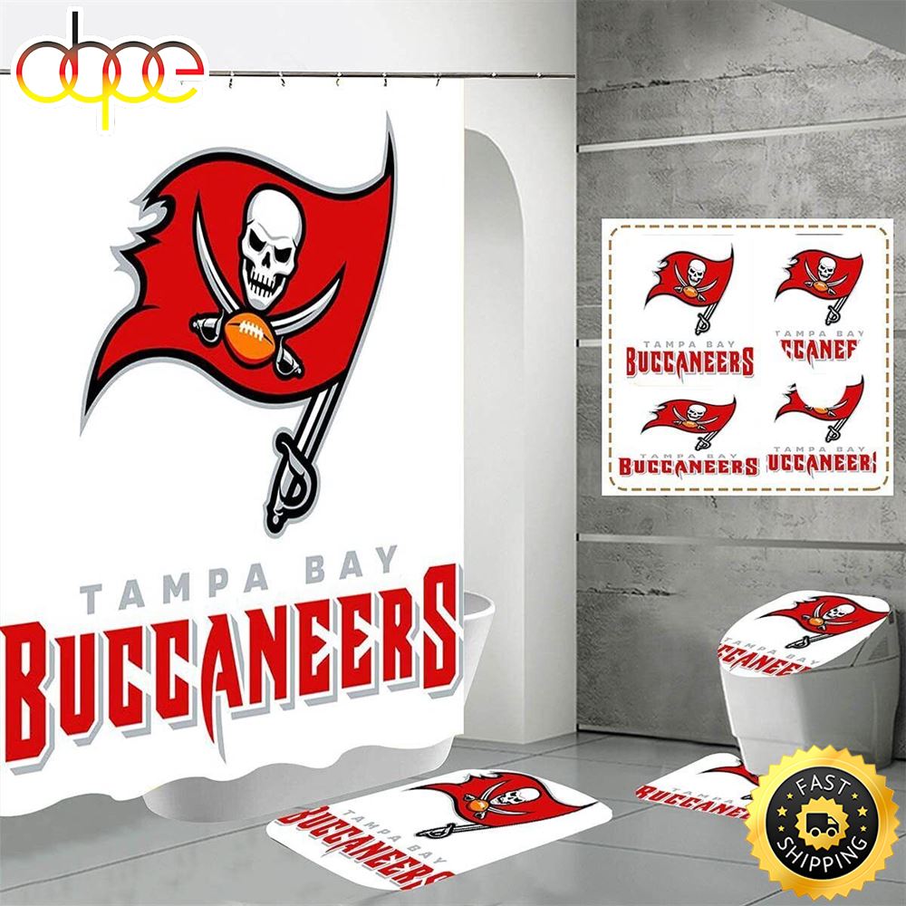 NFL Tampa Bay Buccaneers 4pcs Bathroom Rugs Shower Curtain Bath Mats Toilet Covers