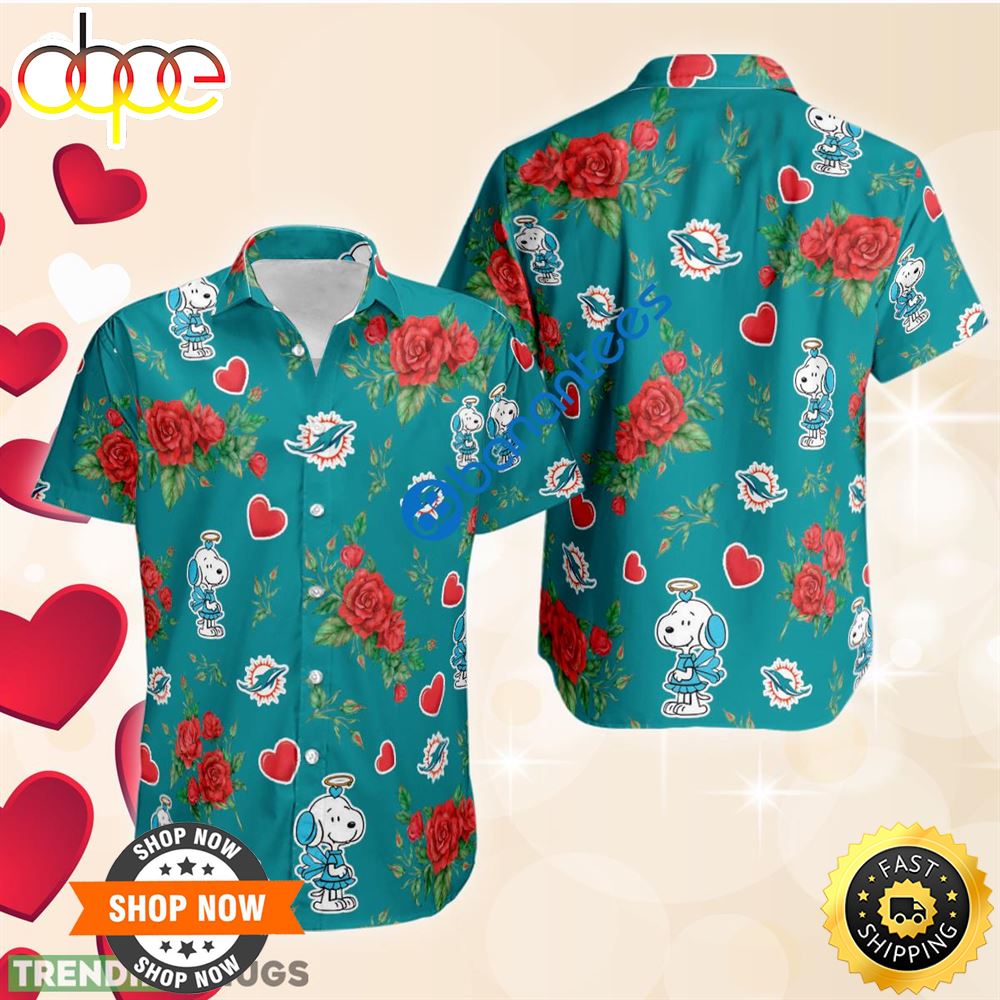 NFL Miami Dolphins And Snoopy Girl Cute Rose Love 3D Hawaiian Shirt Gift Valentines Sdtwia.jpg