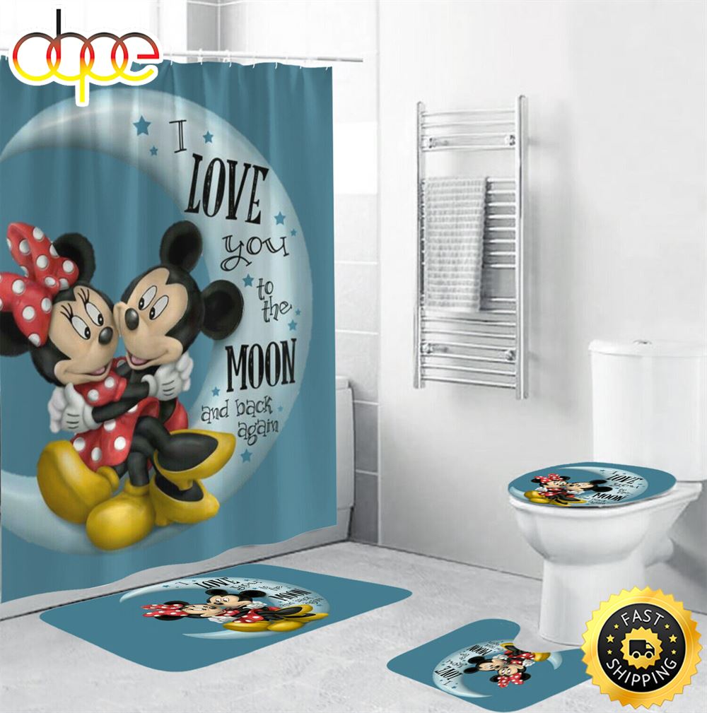 New Cartoon Mickey Minie Mouse Love Shower Curtain Sets Bathroom Sets