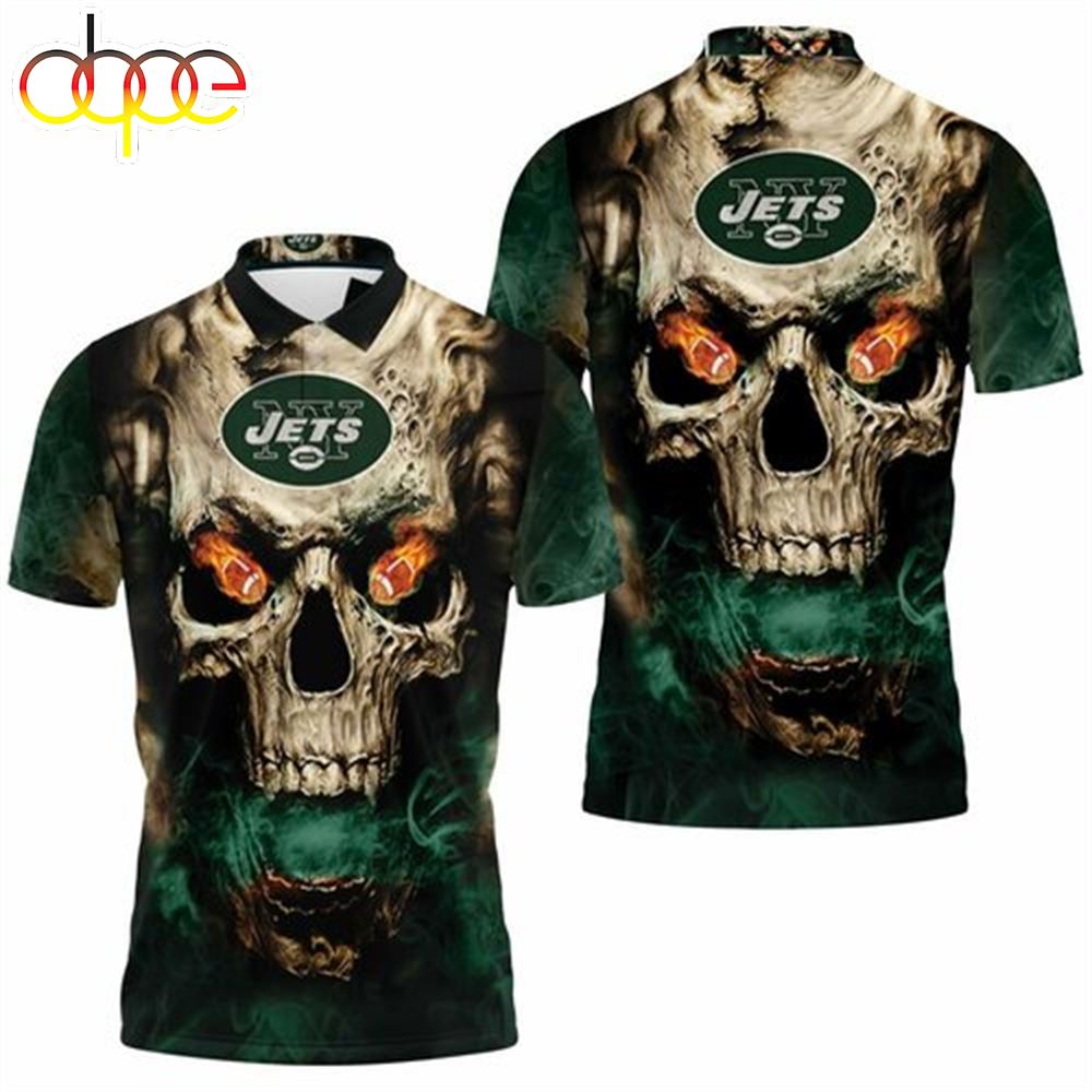 New York Jets 3d Skull Fire Jersey Polo Shirt