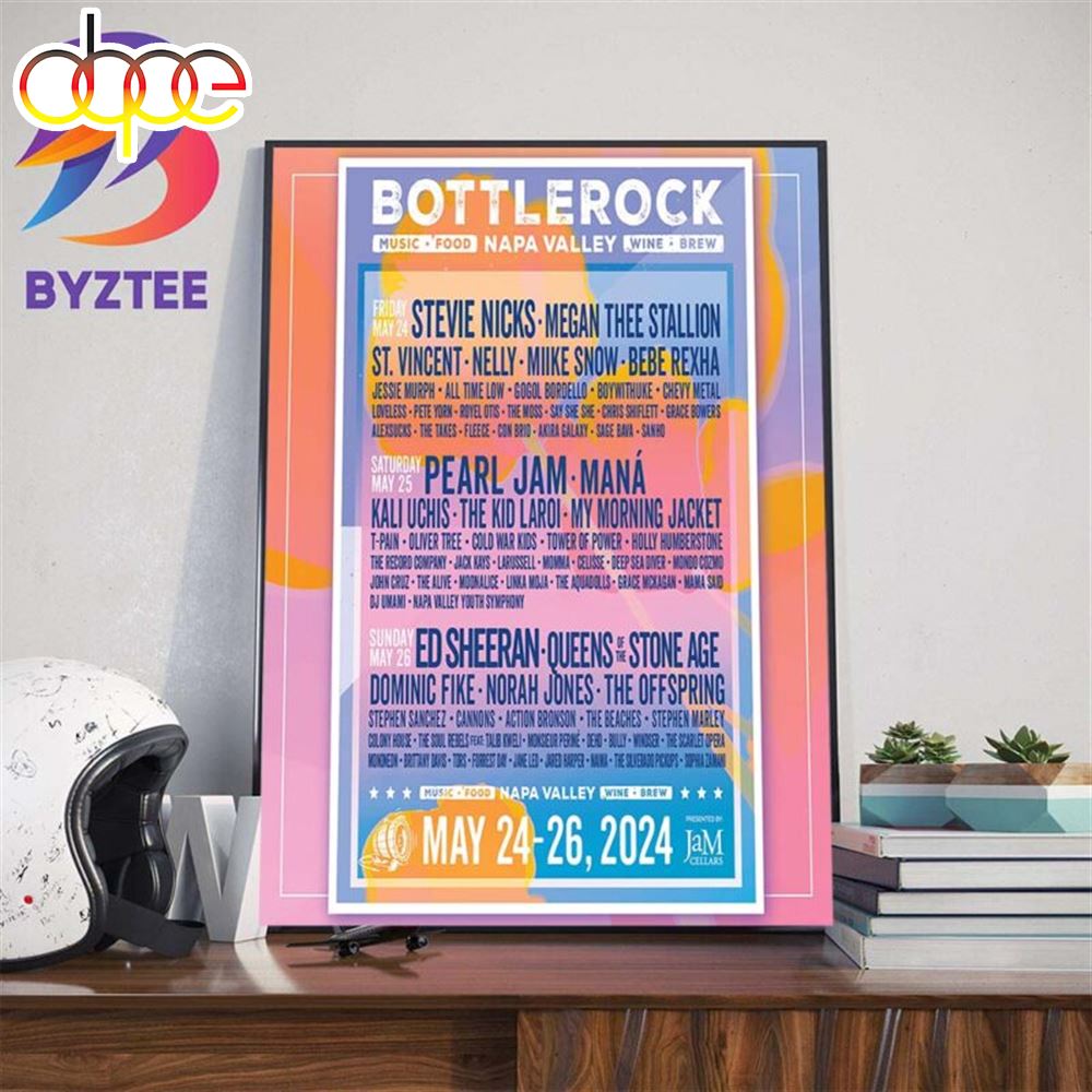 Pearl Jam BottleRock Music Food Wine Brew At Napa Valley May 24 26th 2024 Art Decor Canvas