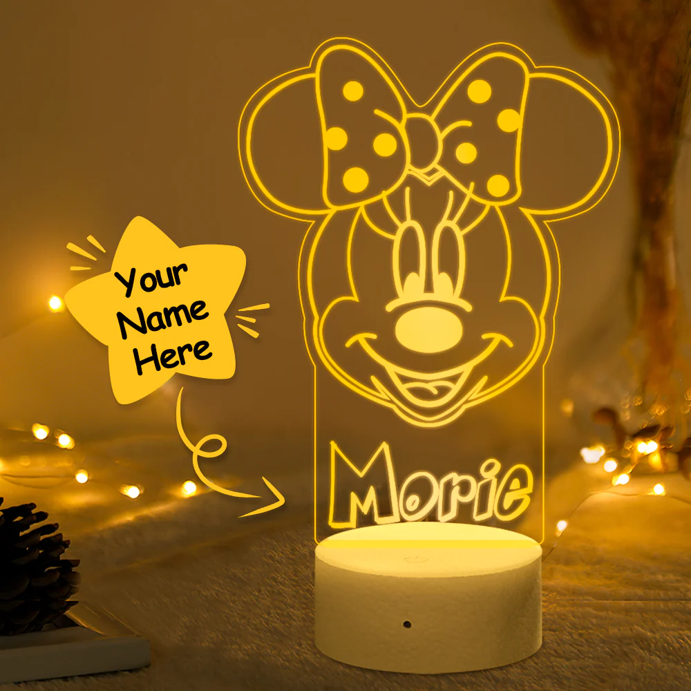 Personalised Kids Night Light Mickey Minnie Mouse Bedroom Decor Girls Room Childrens Lamps