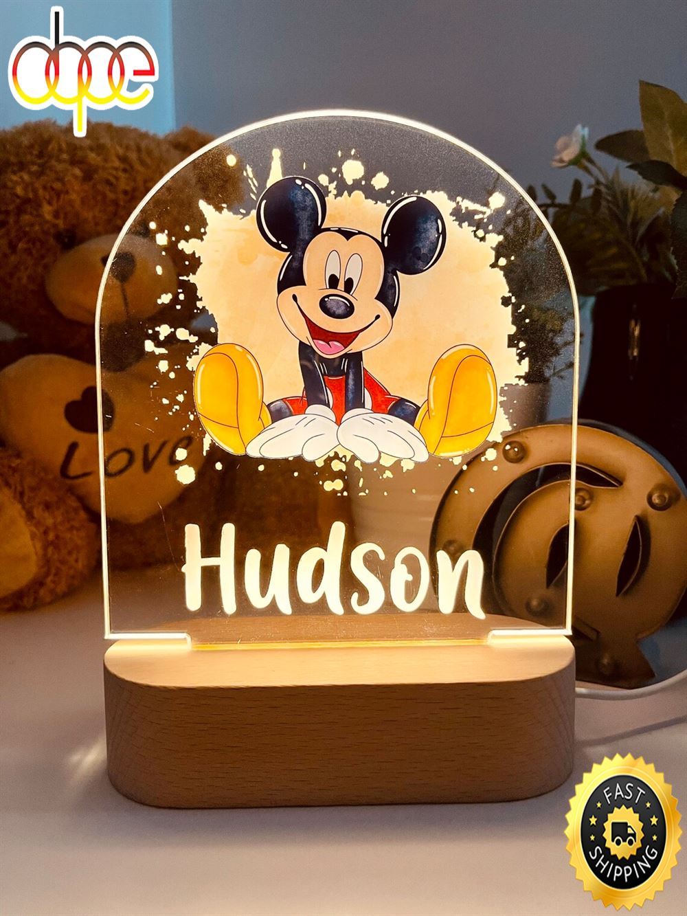 Personalised Mickey Mouse Night Light Custom Name Gift Sets
