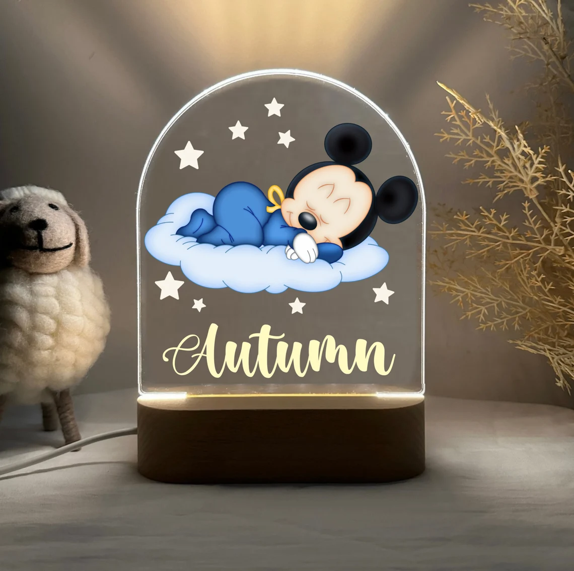 Personalised Mickey Mouse Night Light Great Gift For Kids Birthdays Nursery Decor