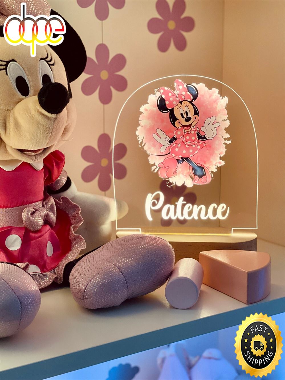 Personalised Minnie Mouse Night Light Custom Name Gift Sets