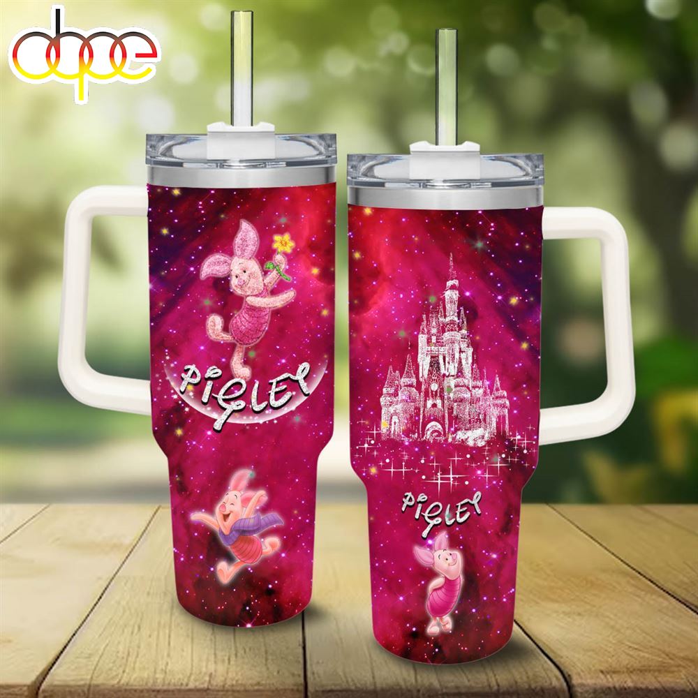 Piglet Castle Glitter Pattern 40oz Tumbler With Handle And Straw Lid
