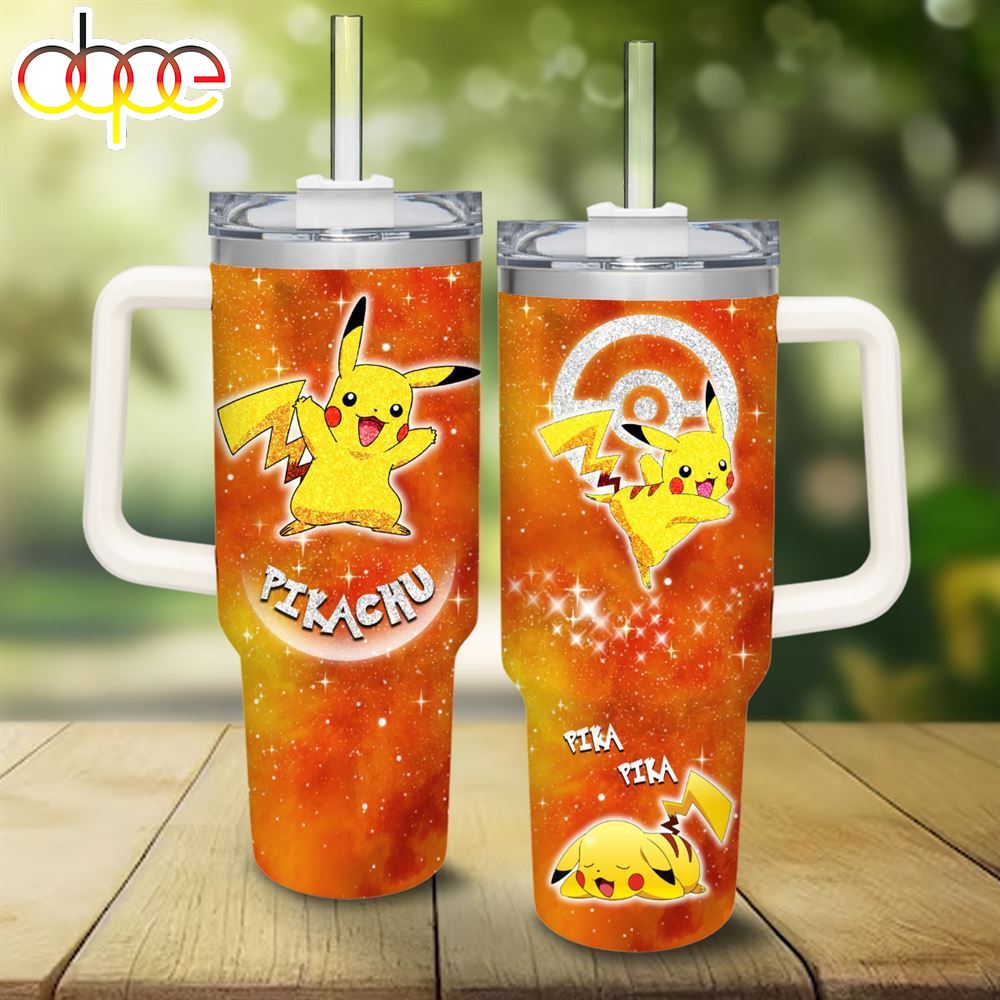 Pikachu Pattern 40oz Tumbler With Handle And Straw Lid