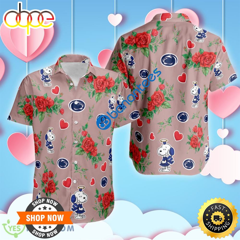 Rose Love Snoopy Cute Girl And Penn State Nittany Lions Valentines Day 3D Hawaiian Shirt C4byzk.jpg