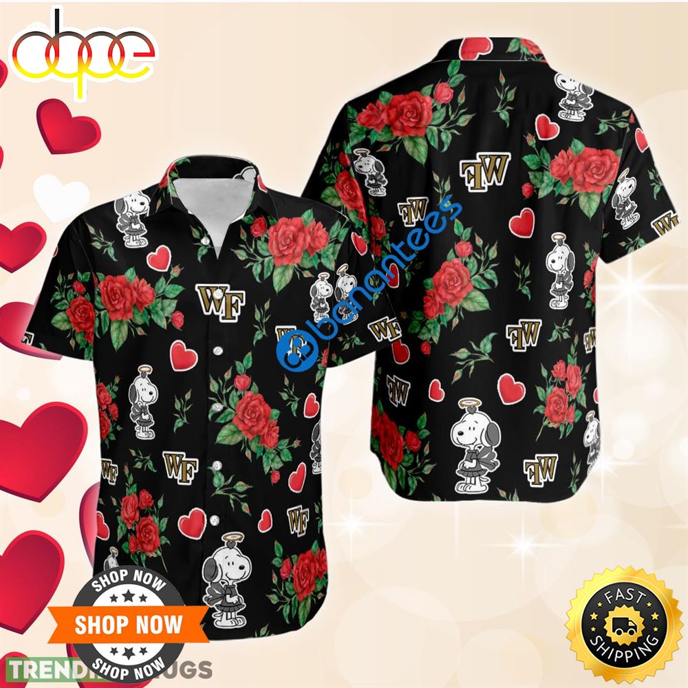 Rose Love Snoopy Cute Girl And Wake Forest Demon Deacons Hawaiian Shirt Short Sleeve Valentines Day Qgy47l.jpg