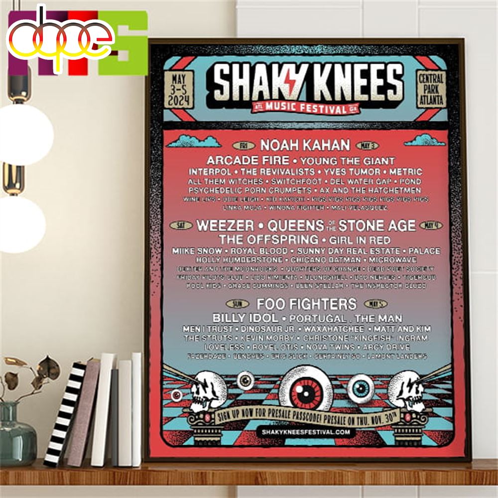 Shaky Knees Music Festival 2024 Atlanta Central Park Georgia Band List Home Decor Poster