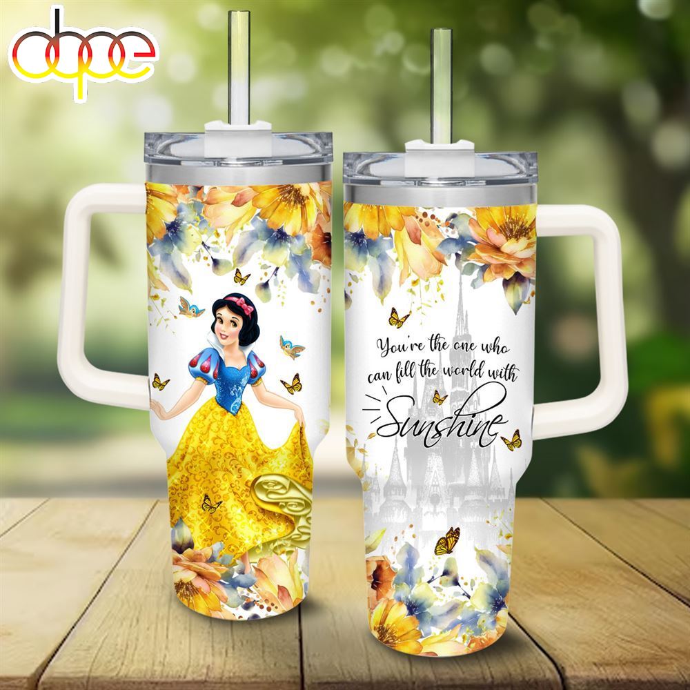Snow White Princess Flower Pattern 40oz Tumbler With Handle And Straw Lid