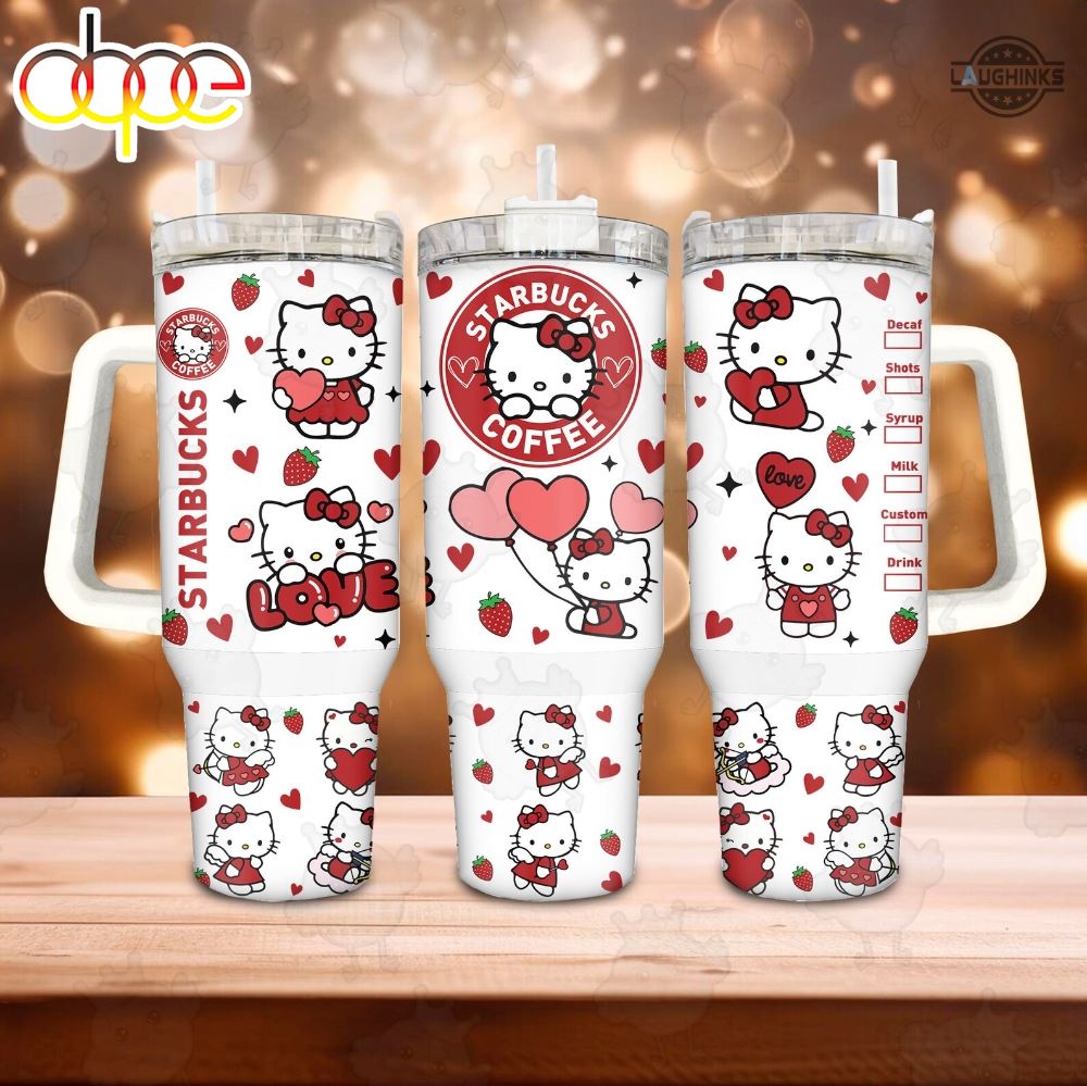 Starbucks Valentines Cups 2024 X Hello Kitty Sanrio 40Oz Stanley Tumbler Dupe The Melody Stainless Steel Tumbler 40 Oz With Handle Pink Valentines Day Gift For Couple