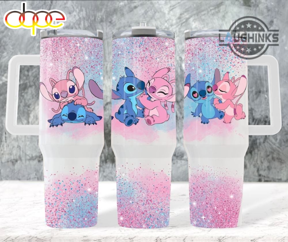 Stitch And Angel Tumbler 40 Oz Lilo And Stitch Valentines Day Gift Disney Cartoon Stanley Quencher Tumbler Dupe 40Oz Magic World Stainless Steel Cups