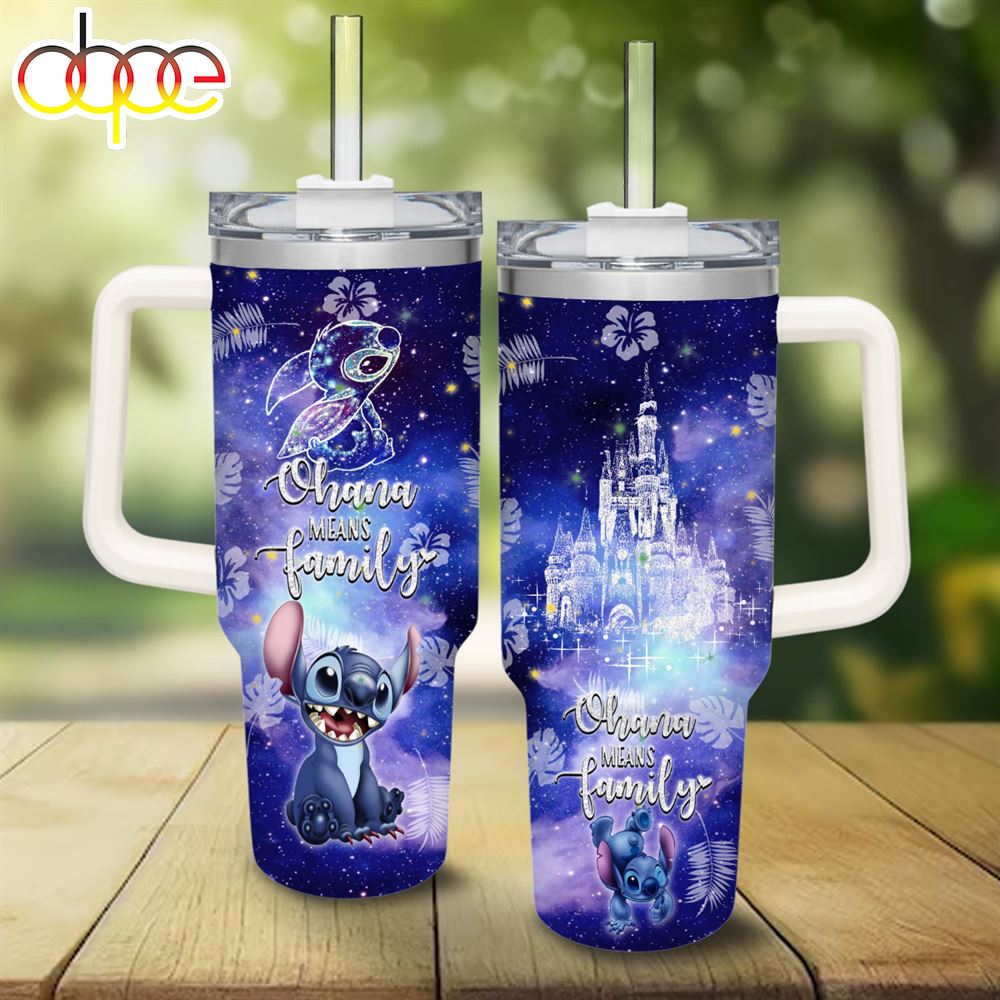 Stitch Castle Glitter Pattern 40oz Tumbler With Handle And Straw Lid