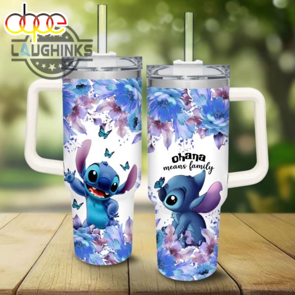Stitch Flower Pattern 40Oz Tumbler With Handle And Straw Lid 40 Oz Stanley Travel Cups NEW