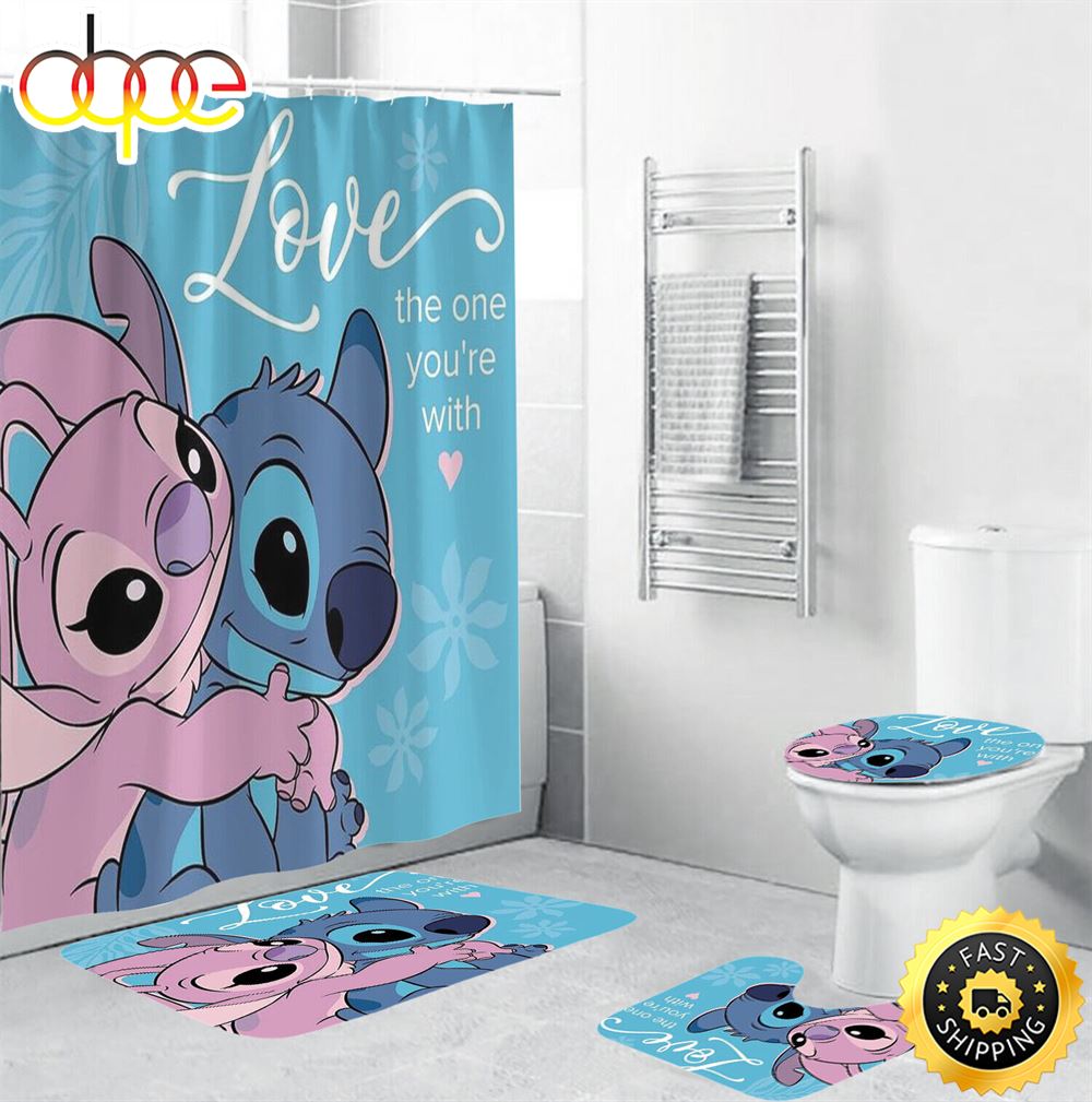 Stitch In Love Gift For Lovers Shower Curtain Or Bathroom Set