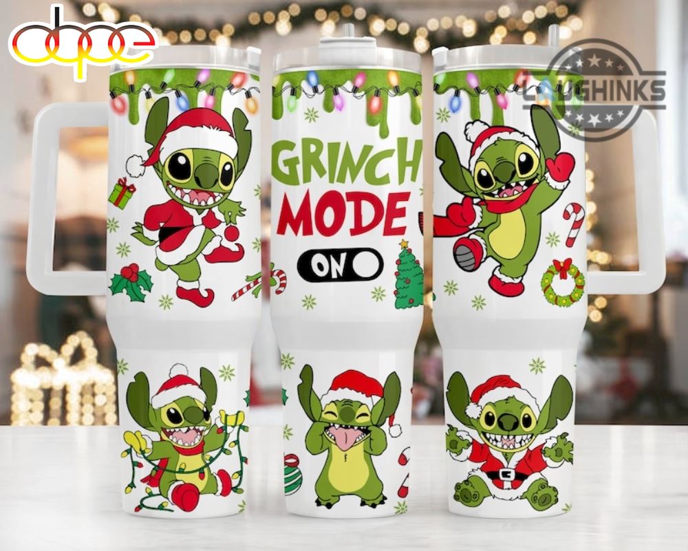 Stitch Stanley Cup 40Oz Christmas Disney Lilo And Stitch Stainless Steel Tumbler Cartoon Grinch Mode On 40 Oz Travel Cup With Handle Xmas Gift For Family