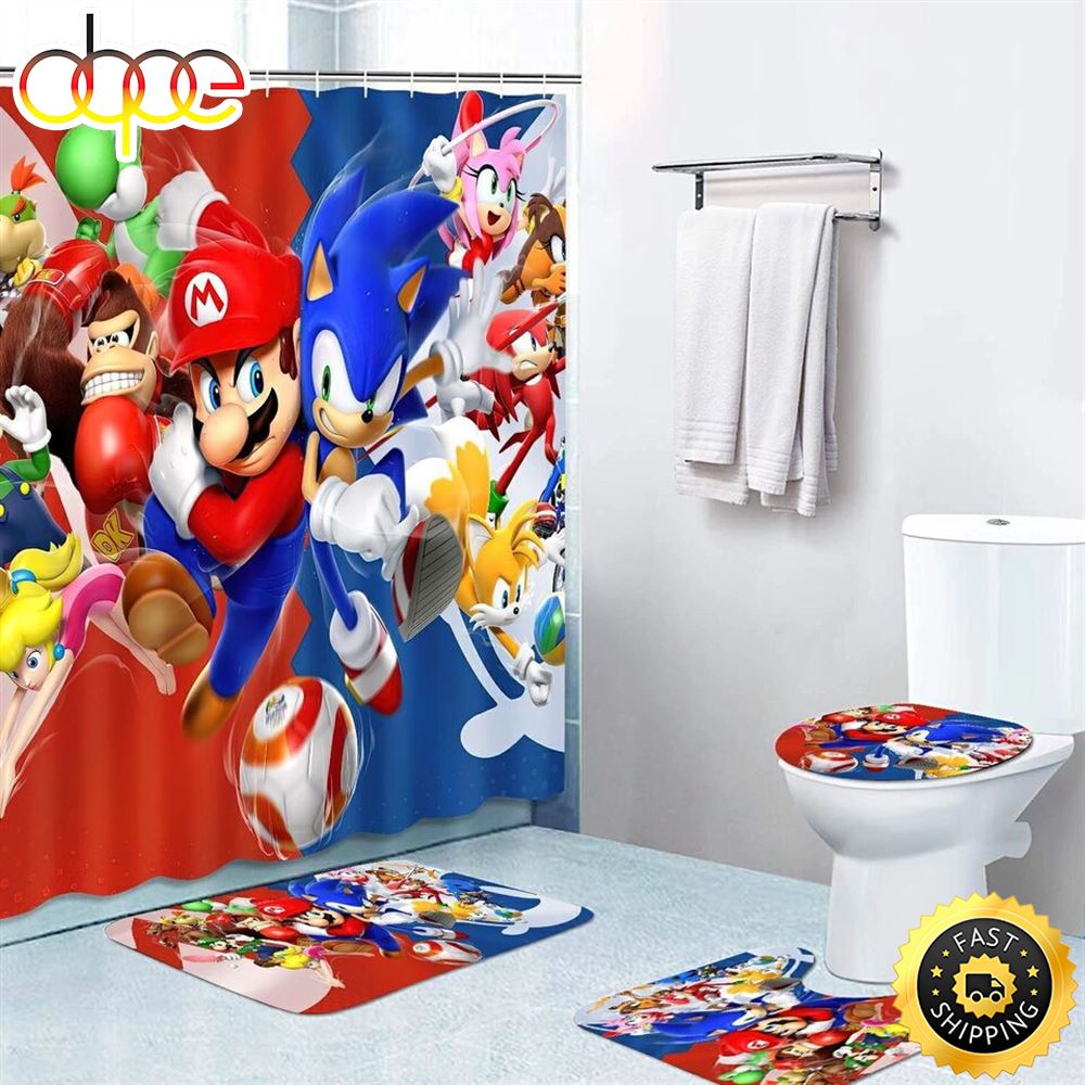 Super Mario Thomas Mermaid Bathroom Set Shower Curtain Bath Mat Toilet Lid Covers