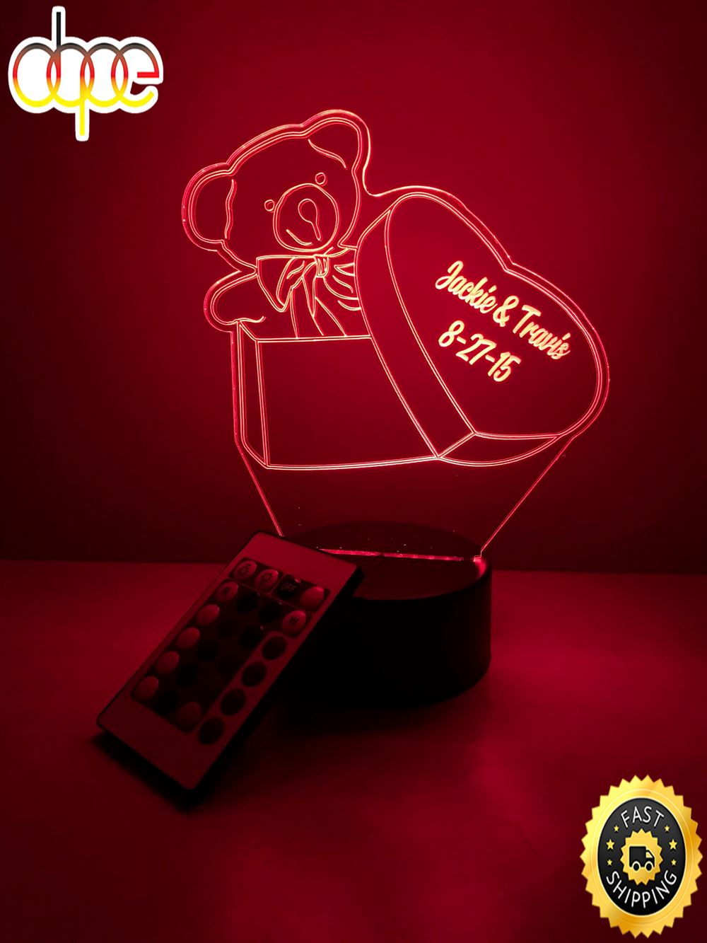 Teddy Bear In Heart Shape Box 3d Lamp Personalized
