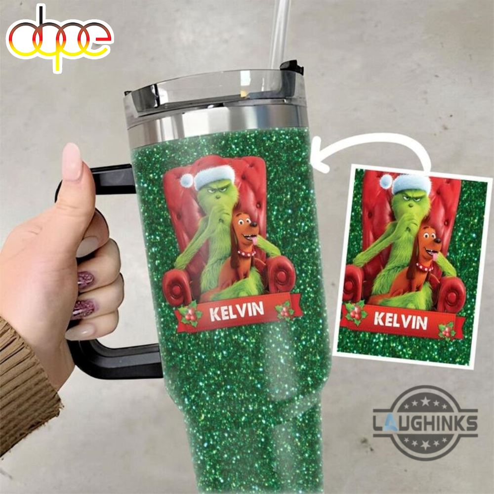 The Grinch Faux Glitter Art Christmas Tumbler Merry Grinchmas Cups 40Oz Santa Grinch Stainless Steel Stanley Cup 40 Oz Xmas Travel Mugs Gift