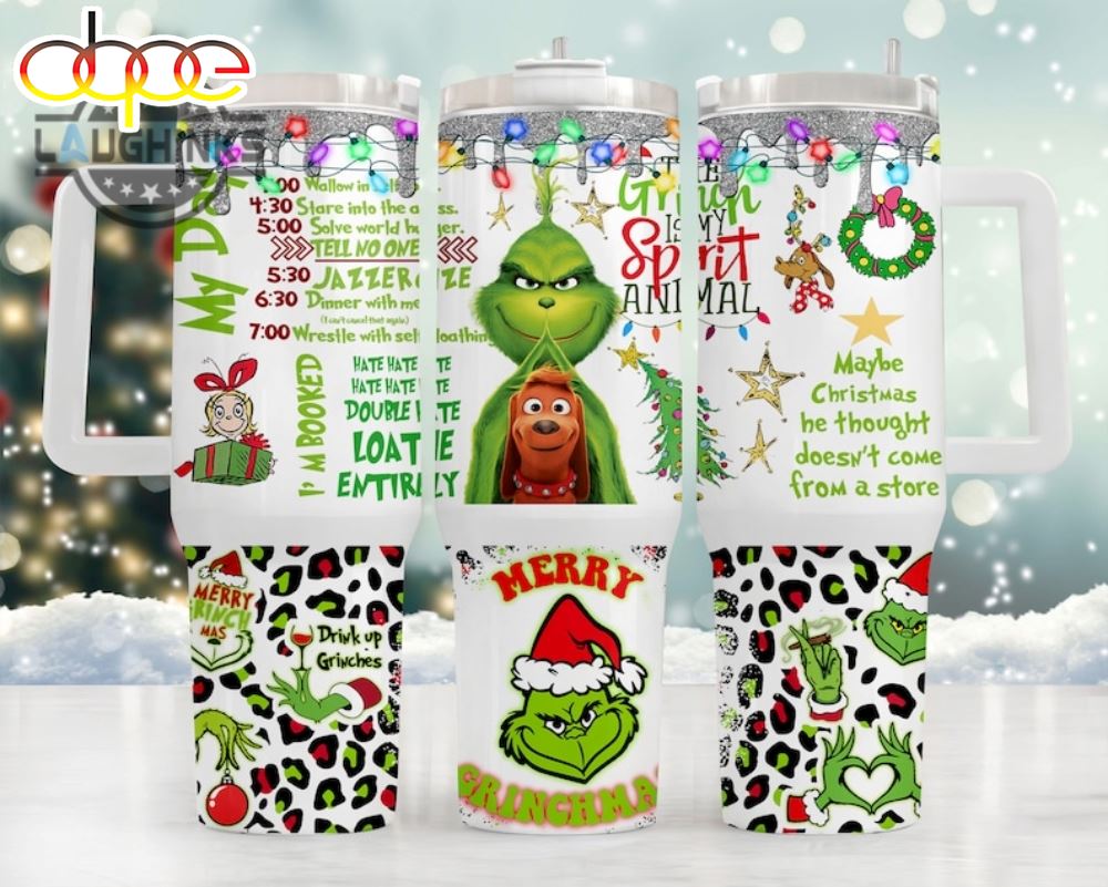 The Grinch Tumbler With Handle Merry Grinchmas 40Oz Stainless Steel Travel Mug Grinch Is My Spirit Animal Stanley Cup 40 Oz Grinch My Day Im Booked