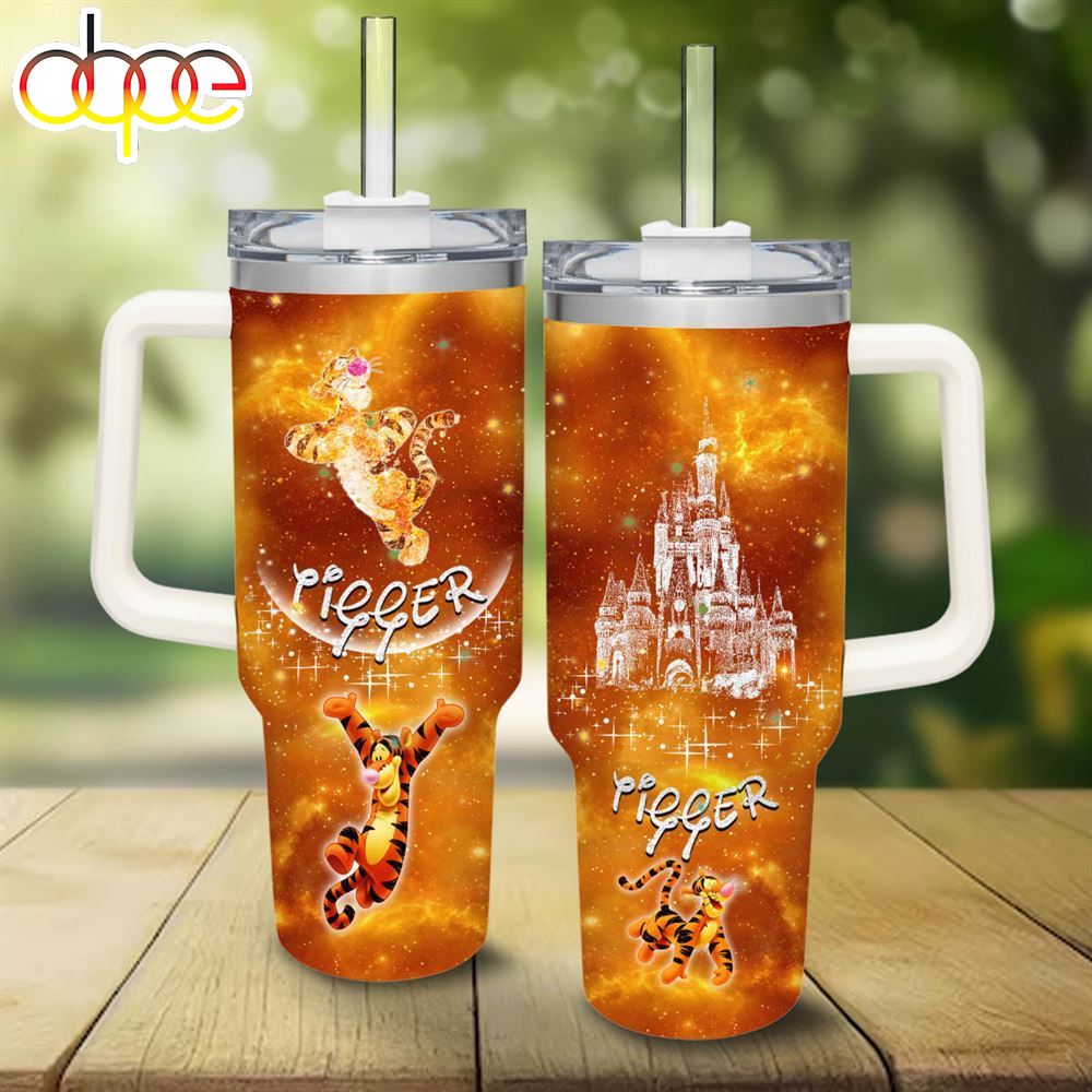 Tigger Castle Glitter Pattern 40oz Tumbler With Handle And Straw Lid