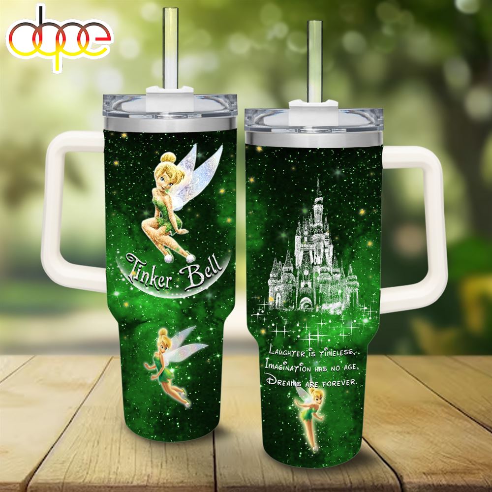 Tinker Bell Castle Glitter Pattern 40oz Tumbler With Handle And Straw Lid