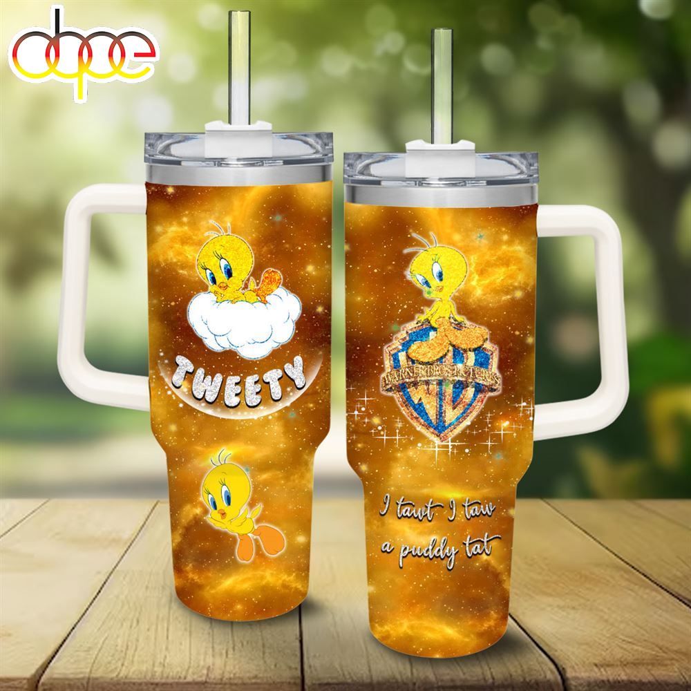 Tweety Pattern 40oz Tumbler With Handle And Straw Lid