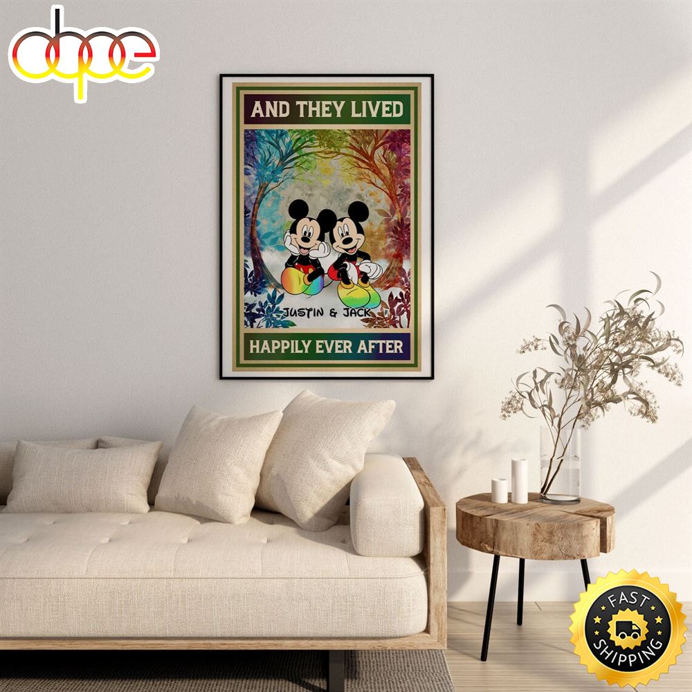 Valentine Day Mickey Mouse Gay Couple Poster Personalized Lgbt Raibow Print