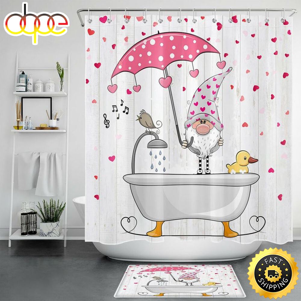 Valentine Hearts Shower Curtain Gnome Bathroom Sets Valentine Gift Romancecore Bathroom Home Decor