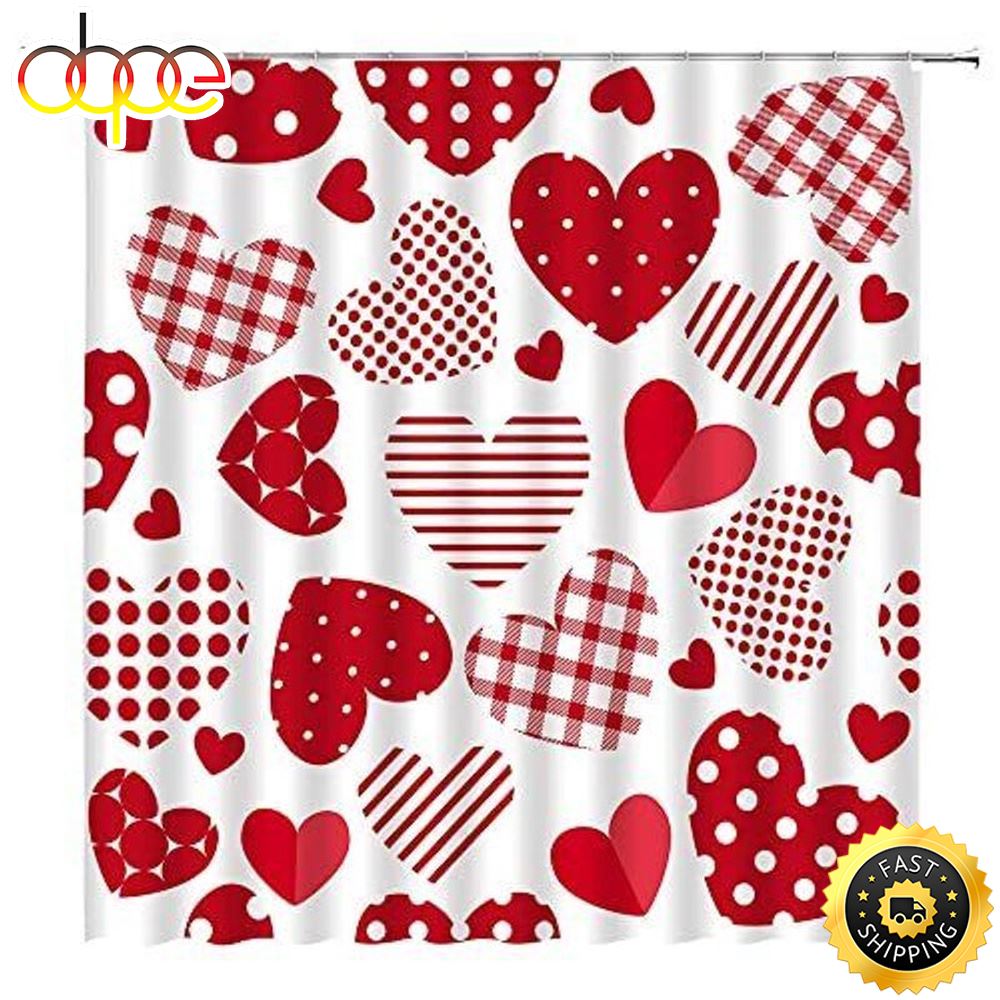 Valentine Hearts Shower Curtains Happy Valentines Day Romancecore Bathroom Home Decoration Valentine Gift