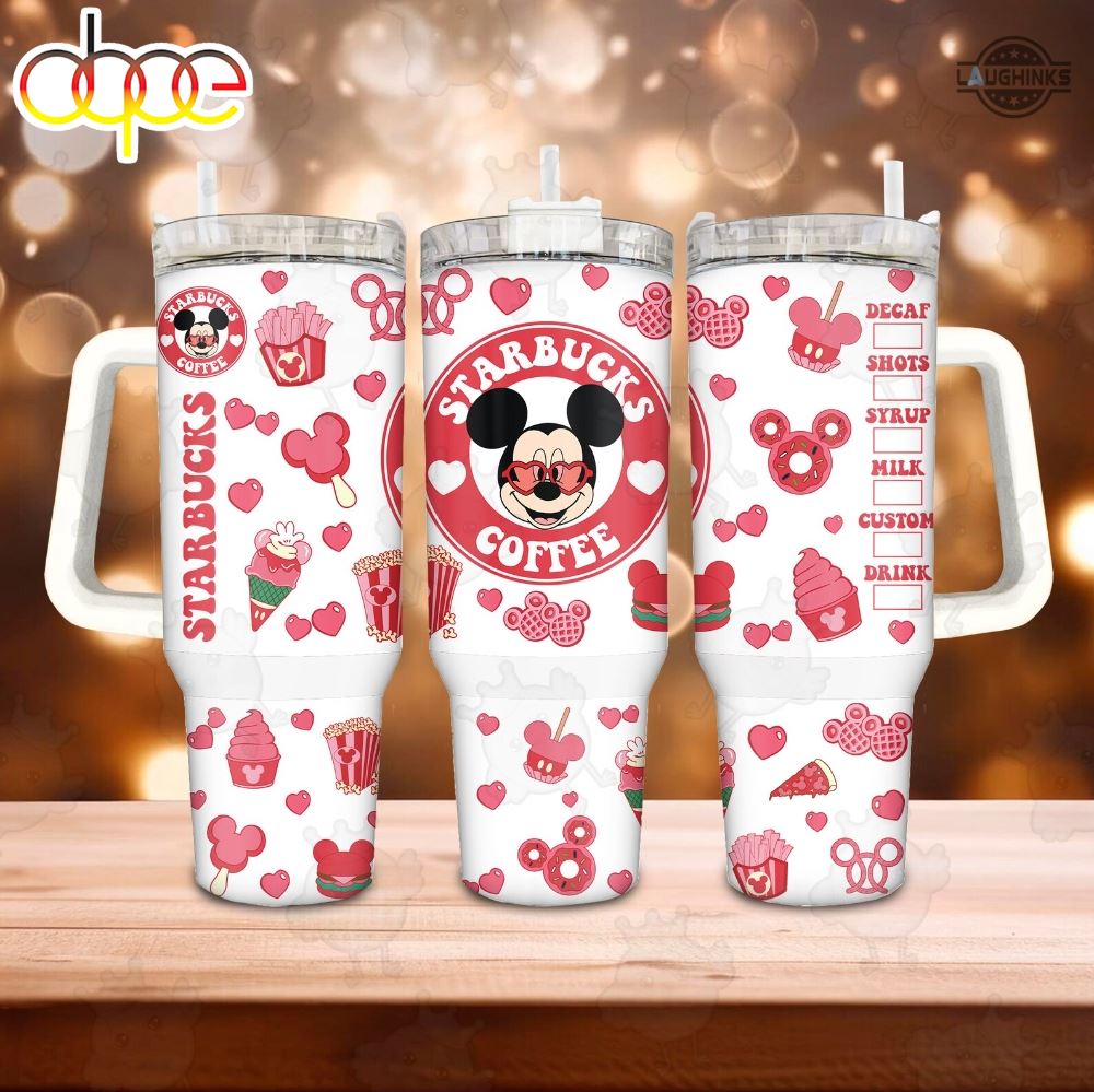 Valentine Mickey Mouse Starbucks Stanley 40 Oz Mickey And Minnie Stainless Steel Tumbler 40oz Valentines Day Gift For Disney Coffee Lovers