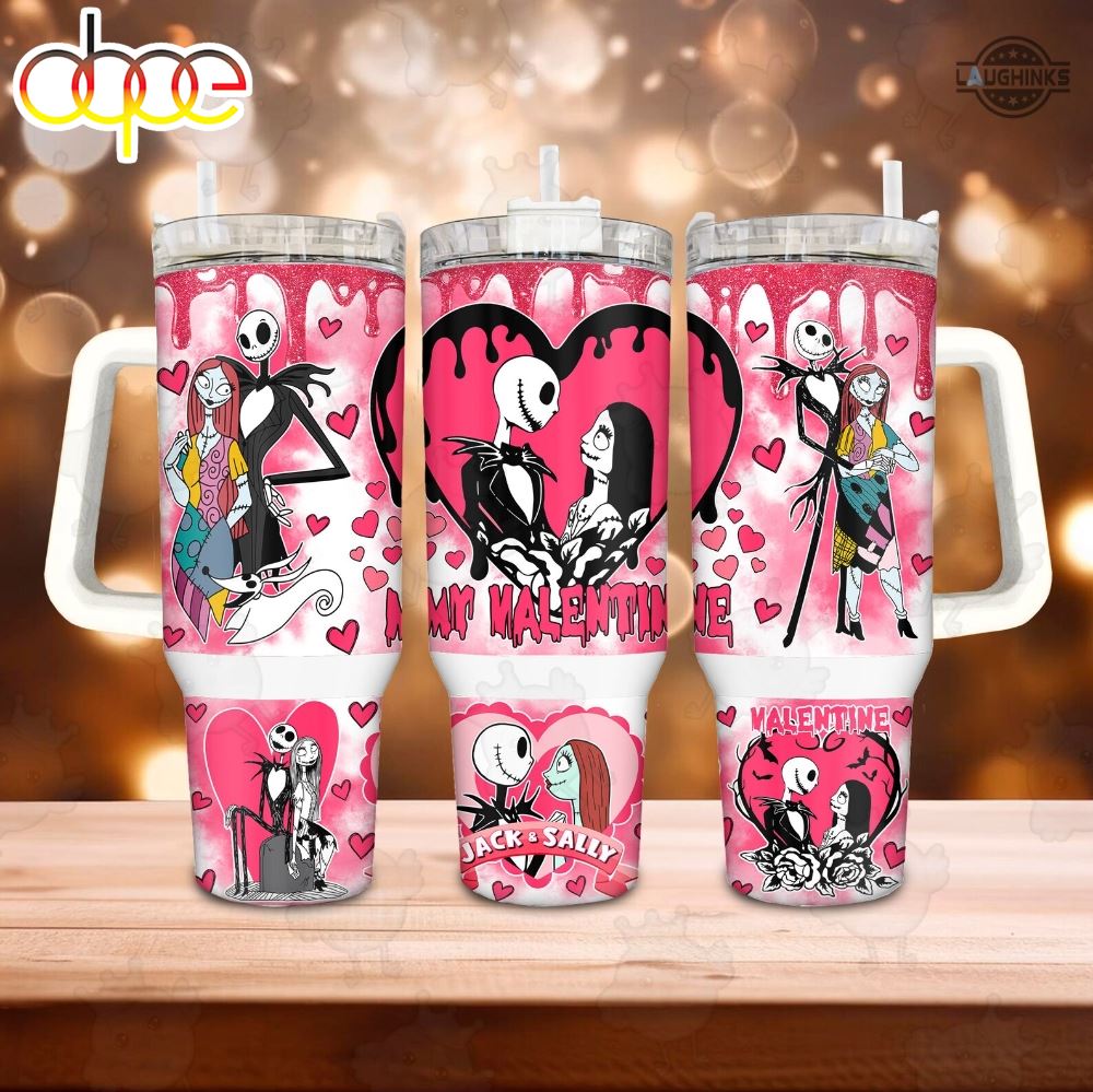 Valentine Stanley Cup 40 Oz Nightmare Before Christmas Couple Valentines Day Gift Disney 40Oz Jack And Sally Skellington Stainless Steel Travel Tumblers