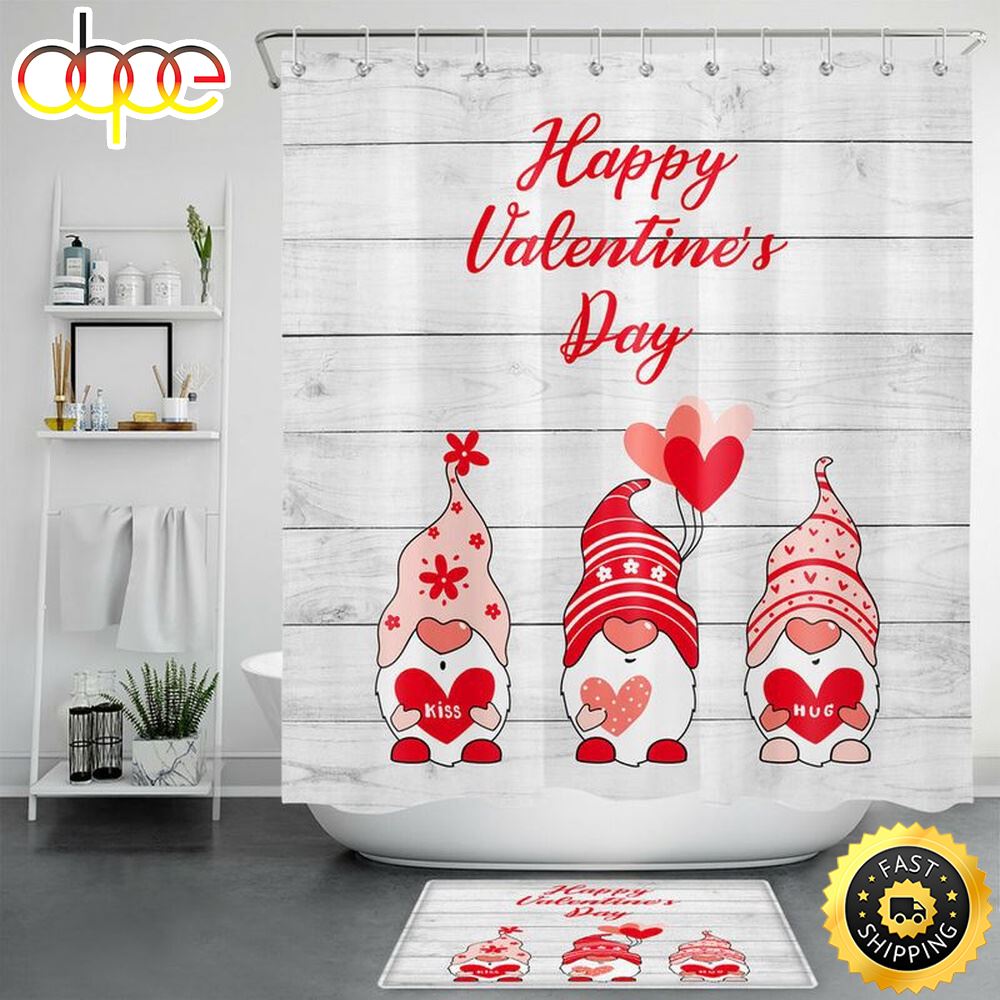 Valentines Day Gnomes Shower Curtains Romancecore Bathroom Home Decor Valentine Gift Husband Wife Gift