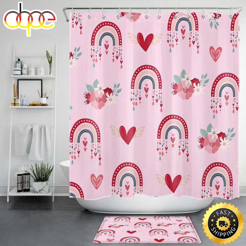 Valentines Day Pattern Shower Curtains Hearts Bathroom Set Happy Valentines Day Gift For Him