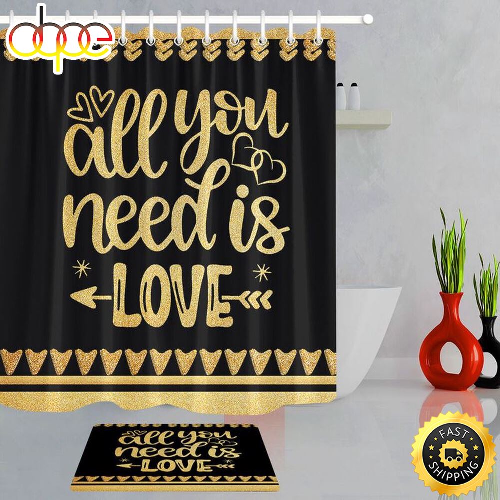 Valentines Day Shower Curtains All You Need Is Love Bathroom Decoration Husband Gift Wife Gift Idea