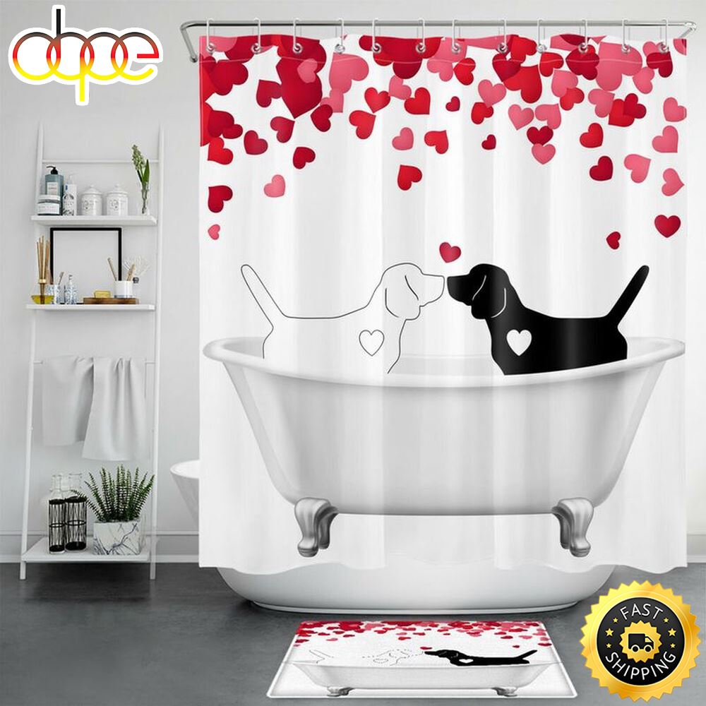 Valentines Dog Couple Shower Curtains Cute Pet Bathroom Set Valentine Bathroom Decor Gift For Couples