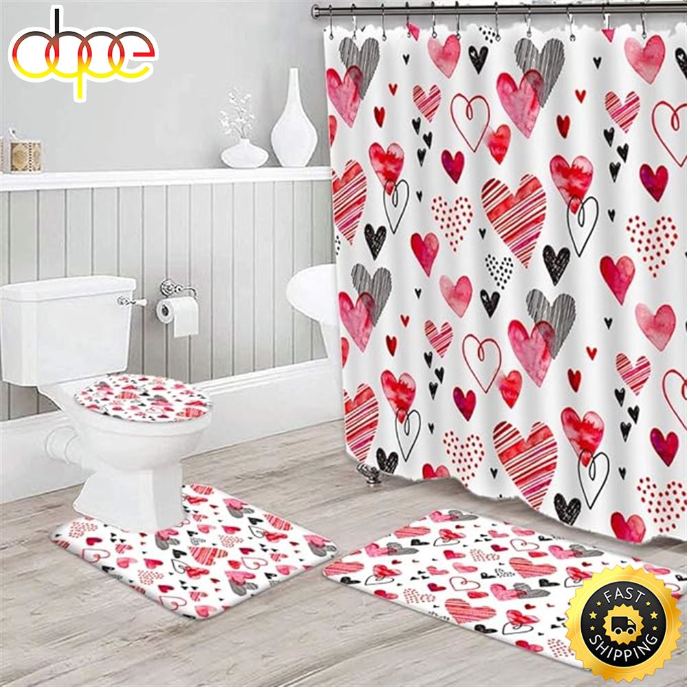 Valentines Shower Curtain Set With Non