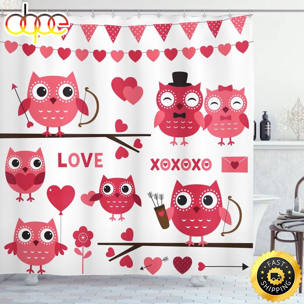 Valentines Xoxo Shower Curtains Owl Couple Curtains Bathroom Decor Valentine Gift Romantic Gift Idea