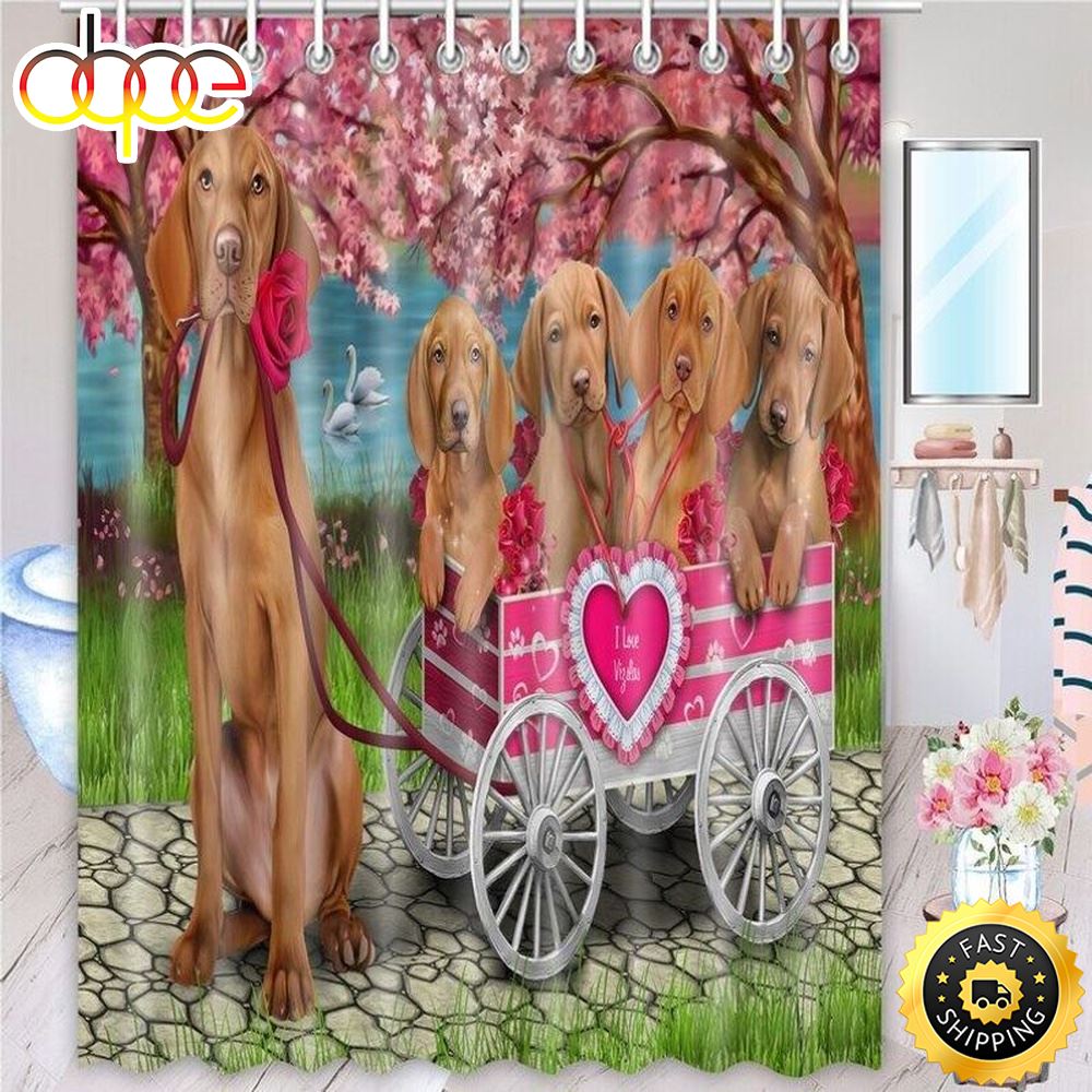 Vizsla Shower Curtain Many Dogs In A Cart Designs Bathroom Shower Curtain Sets Valentine Decorations Indoor