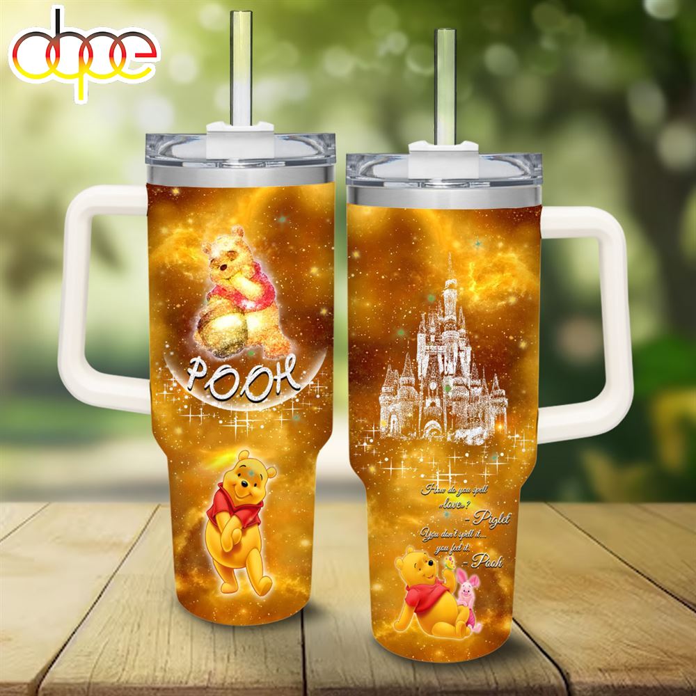 Winnie The Pooh Castle Glitter Pattern 40oz Tumbler With Handle And Straw Lid