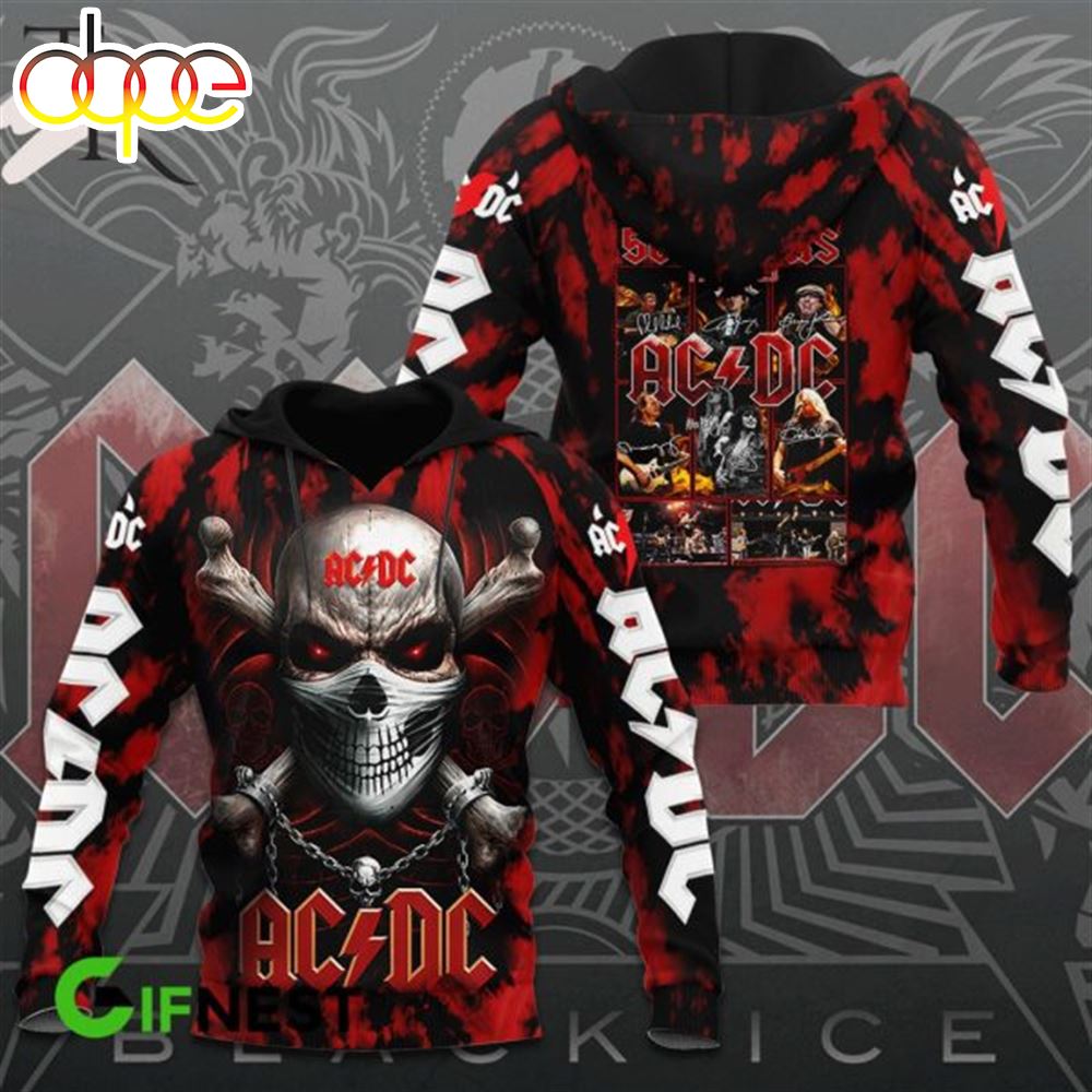 Acdc Rock Band 50 Years 1973 2024 Skull Design 3d Hoodie