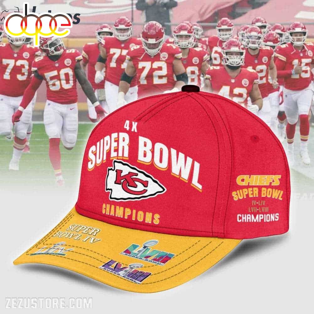 Chiefs 4 Time Super Bowl Champions Hoodie Joggers Cap 2024