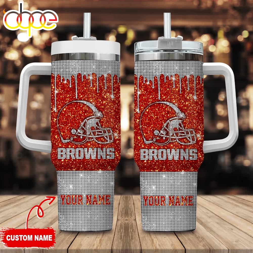 Cleveland Browns Personalized NFL Glitter And Diamonds Bling 40oz Stanley Tumbler