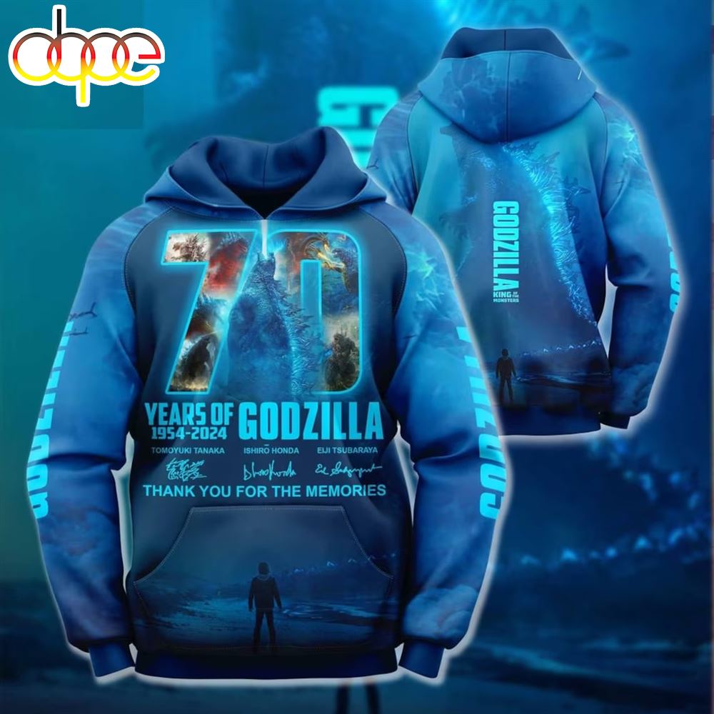 Godzilla 1954 2024 70th Anniversary Thank You For The Memories 3D Hoodie