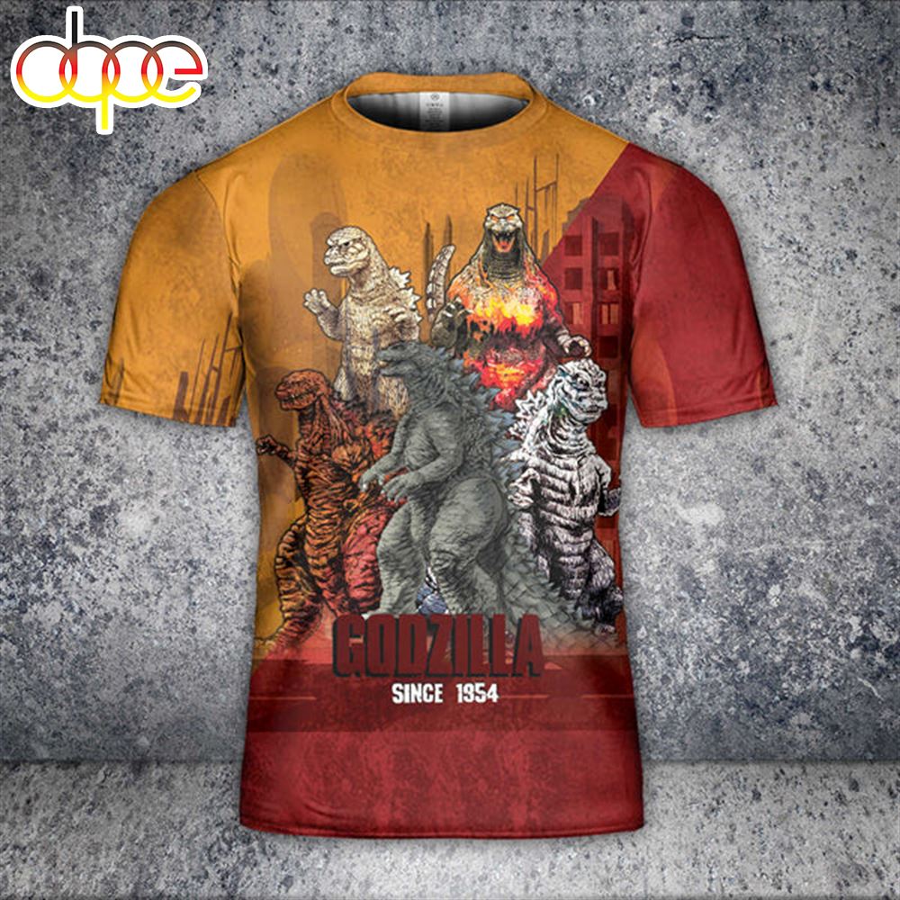 Godzilla All Over Print T Shirt 3D Art Crewneck Tee New Version