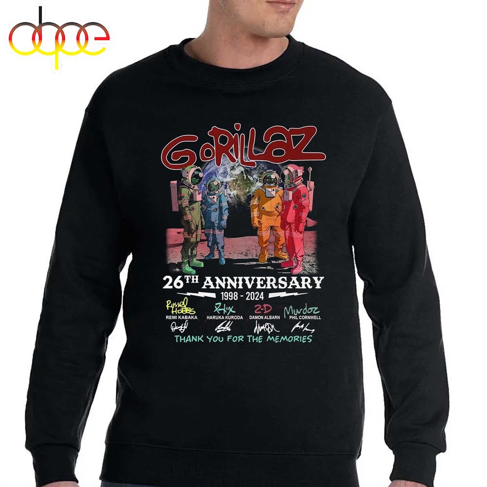 Gorillaz 26th Anniversary 1998 2024 Thank You For The Memories T Shirt