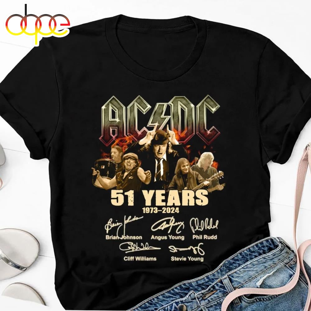 Graphic 51 Years Acdc 1973 2024 Signature Acdc Rock Band Shirt Fan Gifts