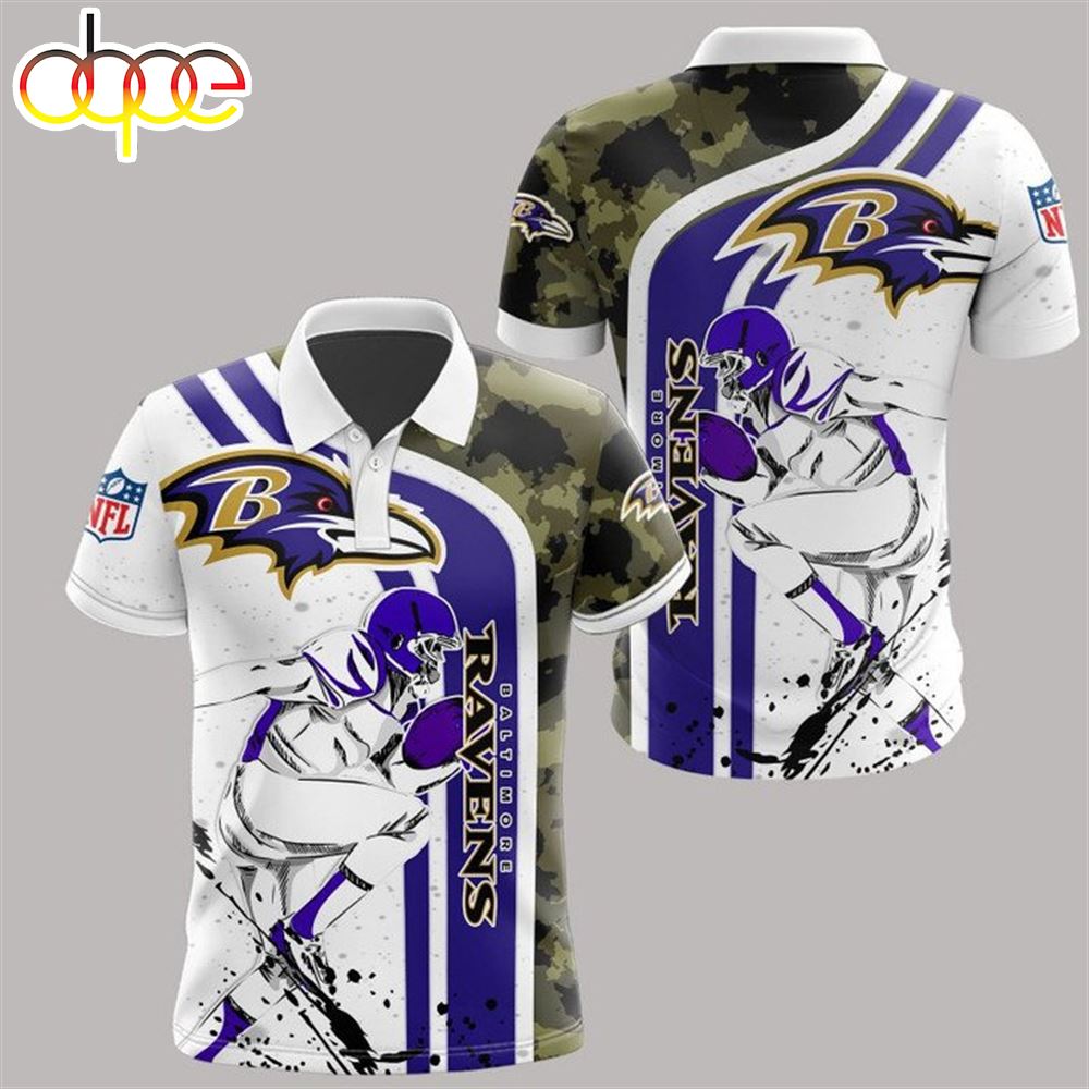 NFL Baltimore Ravens White Purple Camo Polo Shirt