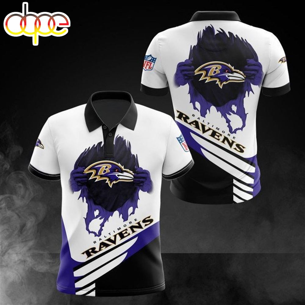 NFL Baltimore Ravens White Purple Polo Shirt